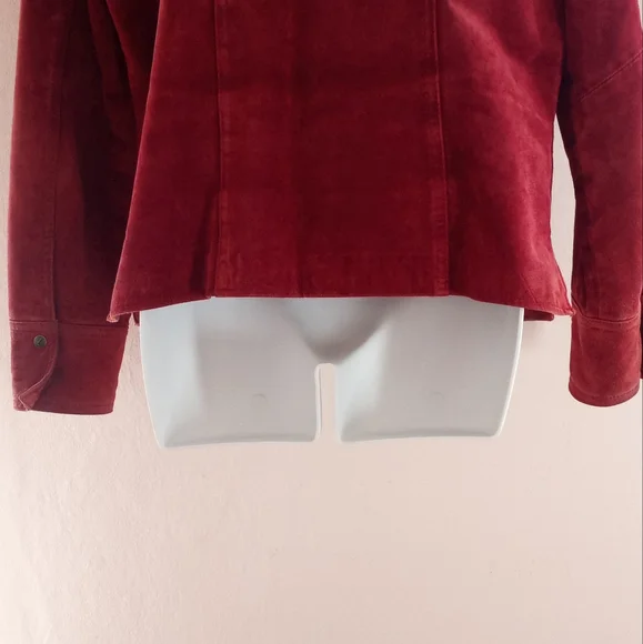 Live A Little Vintage 90's Jacket Top Red Raspberry Leather Button Down - Picture 9 of 15